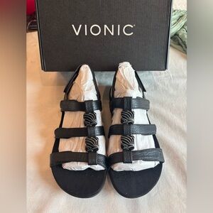 Vionic Amber 8 Black Adjustable Comfort Sandals Arch Support NWT